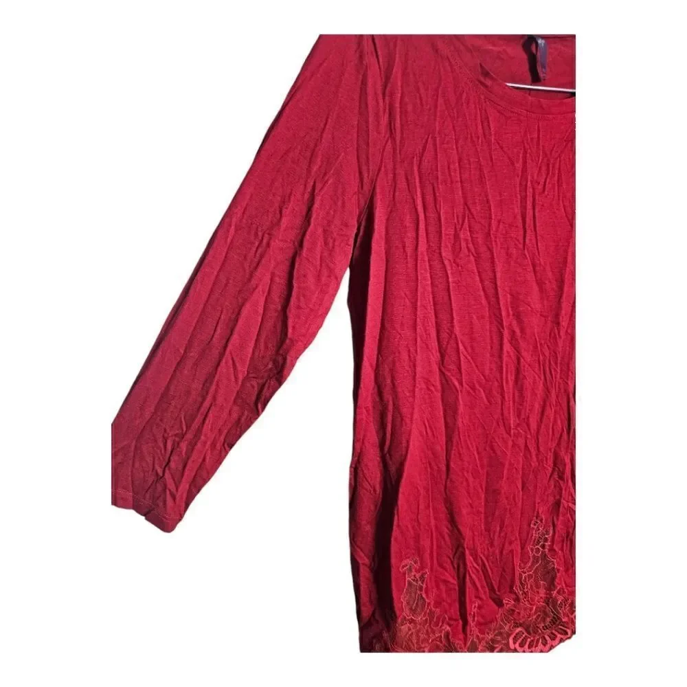 NYDJ Red‎ Lace Hem Long Sleeve Knit Top NWT - Size PXS